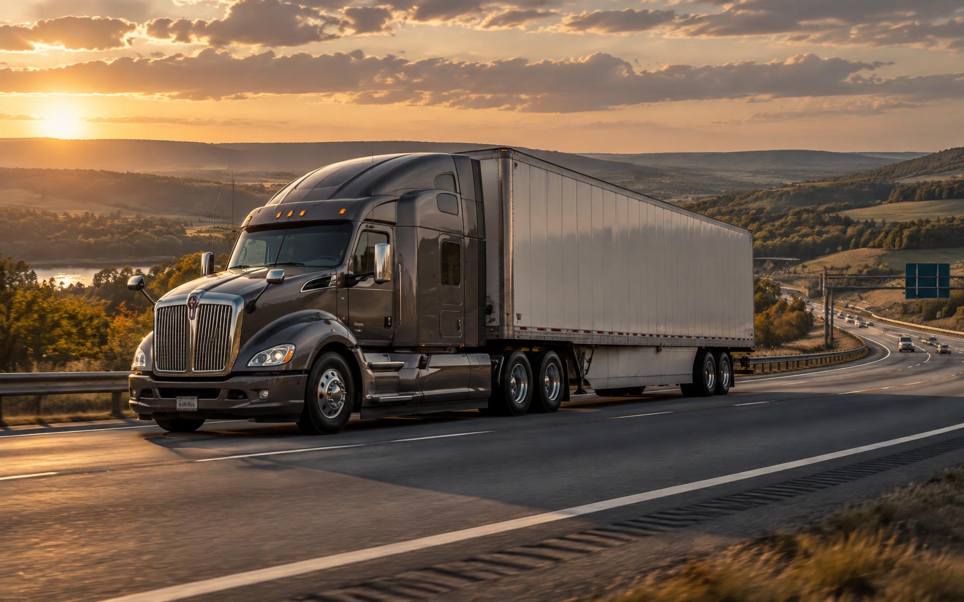 American semi truck moving along a Pennsylvania interstate